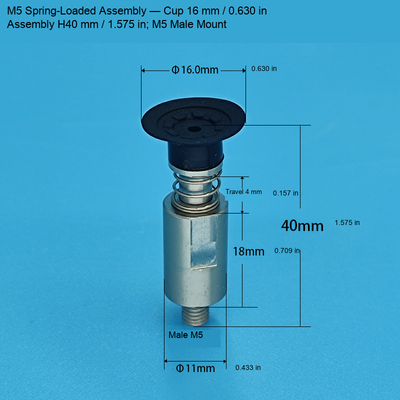 M5 Assembly — Cup 16 mm / 0.630 in, H40 mm / 1.575 in