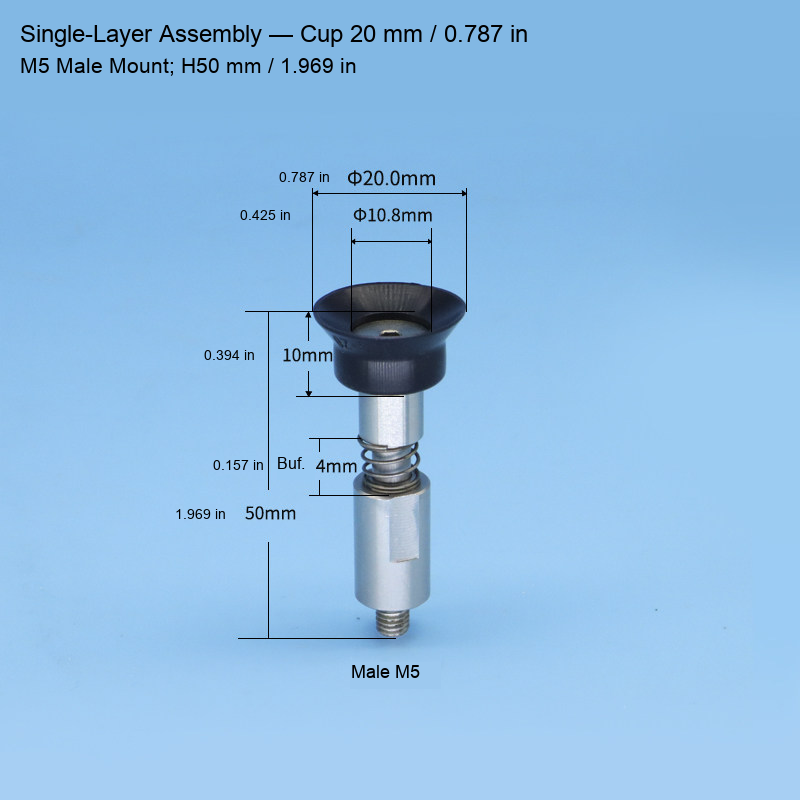 Single-Layer M5 Assembly — Cup 20 mm / 0.787 in, H50 mm / 1.969 in