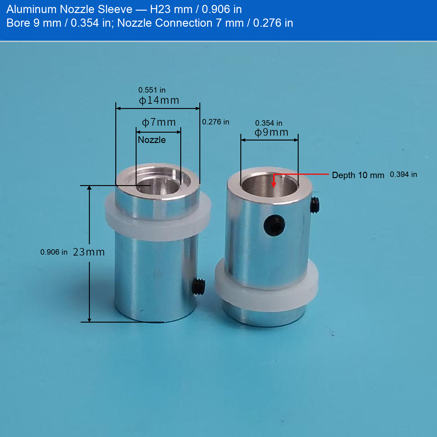 Aluminum Sleeve — H23 mm / 0.906 in, Bore 9 mm / 0.354 in