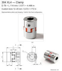 XL4 Clamp / D78 × L114 mm (3.071 × 4.488 in) / Bore 12–45 mm (0.472–1.772 in)
