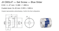 JH D63L47 Blue / 63 × 47 mm (2.480 × 1.850 in) / Bore 14–32 mm (0.551–1.260 in)