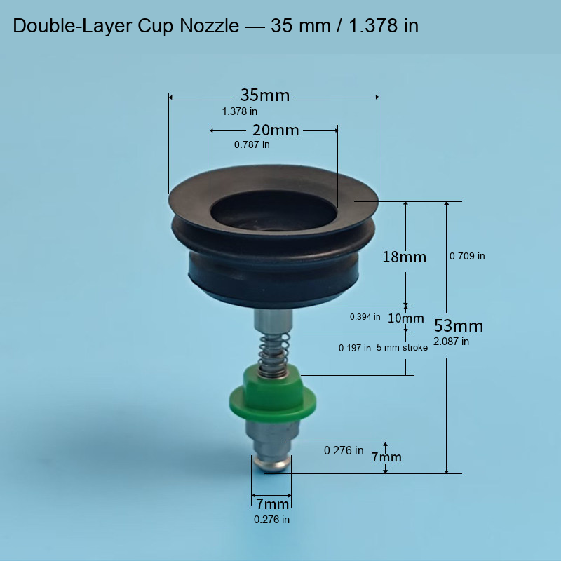 M5 spring-loaded vacuum cup nozzle 18: original product photograph in English