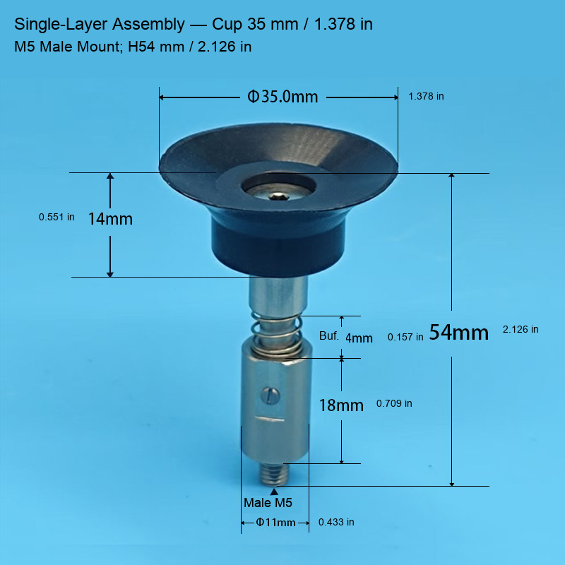 Single-Layer M5 Assembly — Cup 35 mm / 1.378 in, H54 mm / 2.126 in