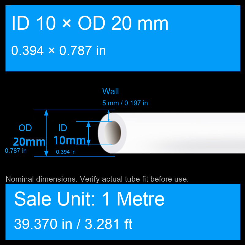 ID 10 × OD 20 mm (0.394 × 0.787 in) / 1 m