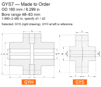 GYS7 / OD 160 mm (6.299 in) / Custom Bore 48–63 mm (1.890–2.480 in)