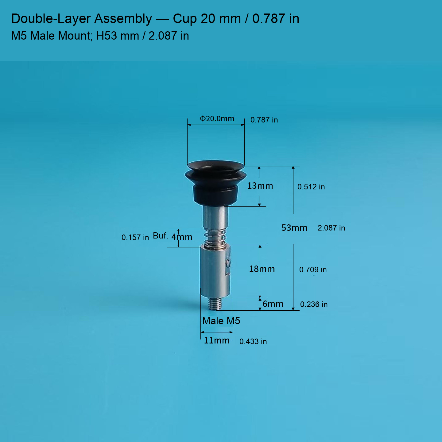 M5 male-mounted vacuum cup assemblies and source dimensions 25: original product photograph in English