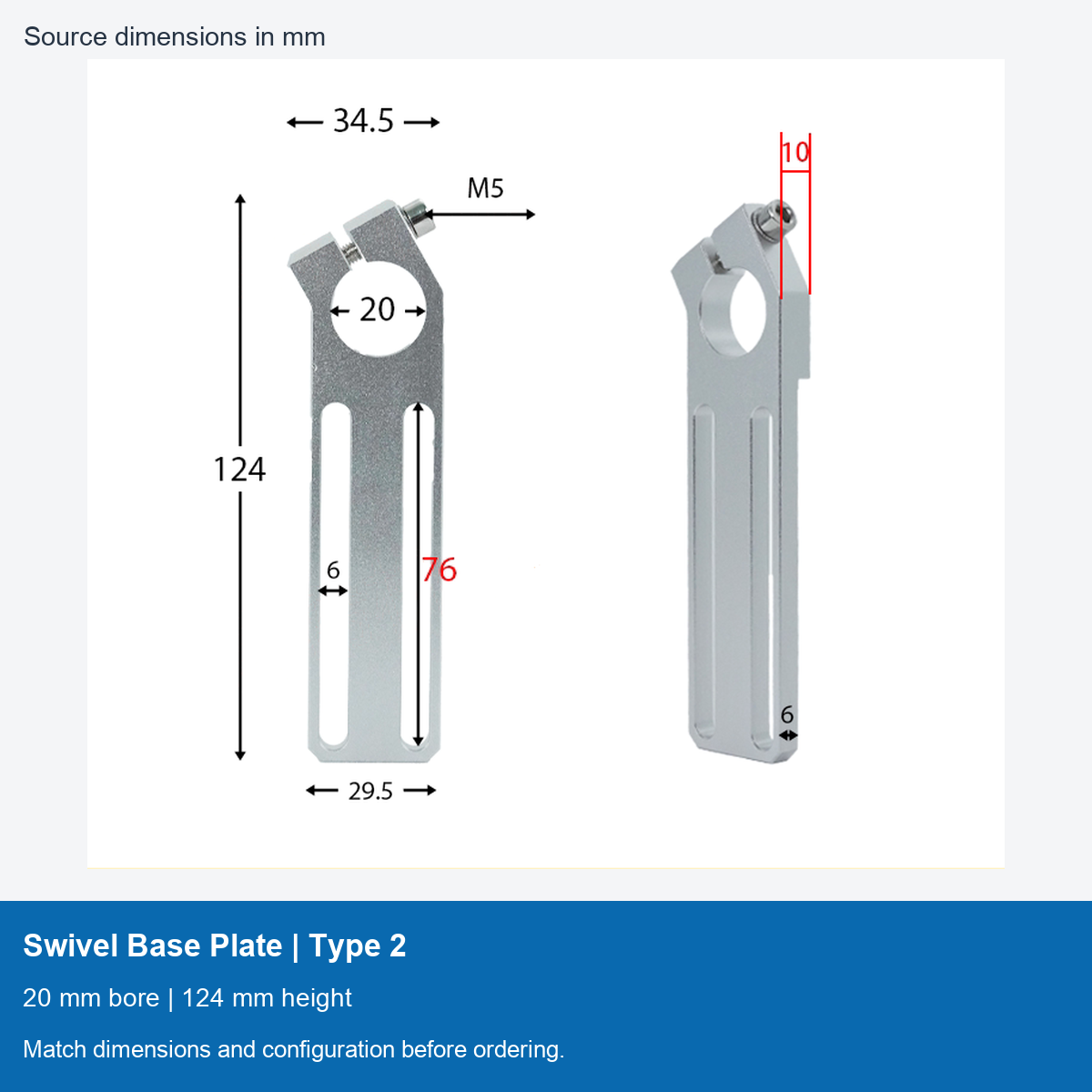 Swivel Base Plate | Type 2 | 20 mm bore | 124 mm height