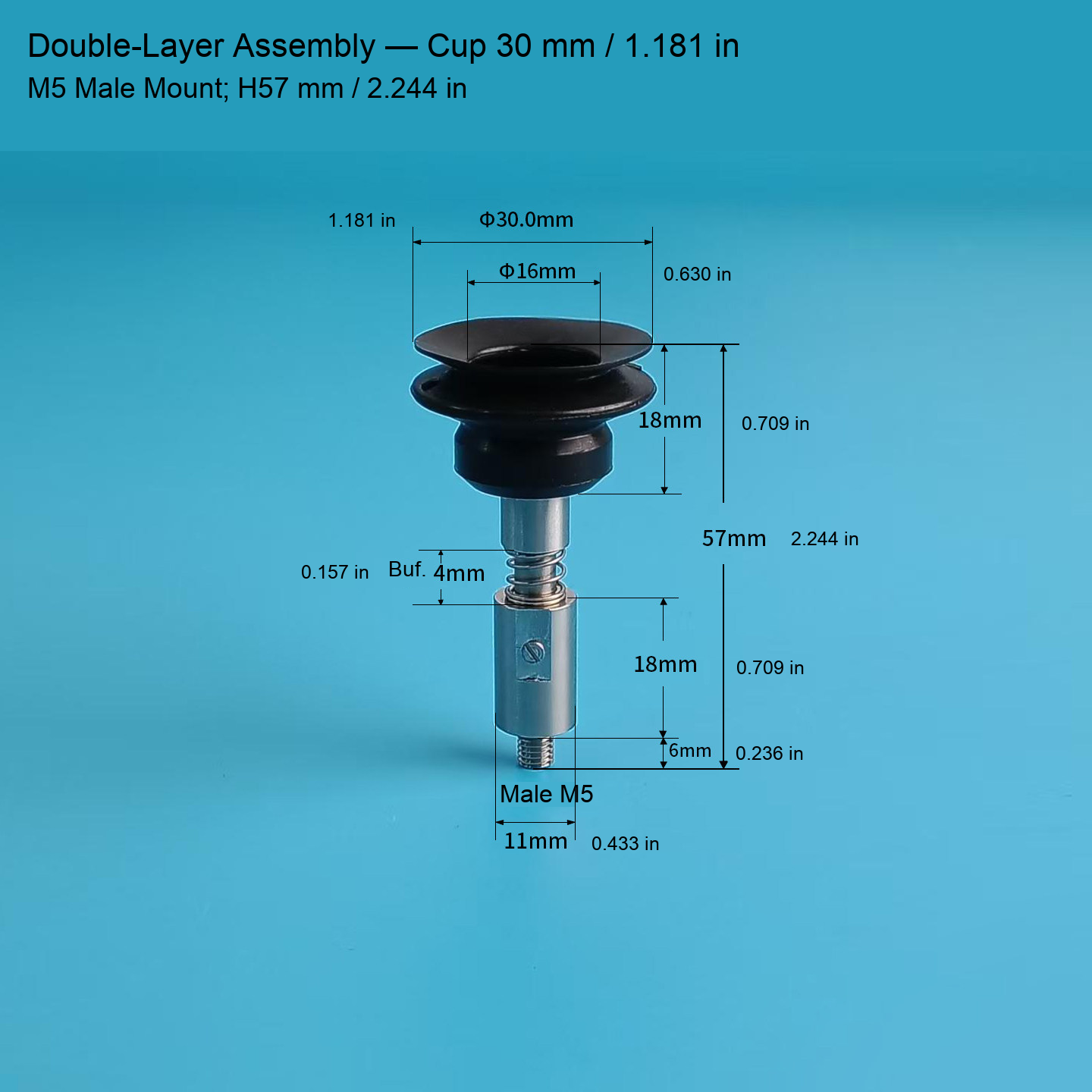 M5 male-mounted vacuum cup assemblies and source dimensions 27: original product photograph in English