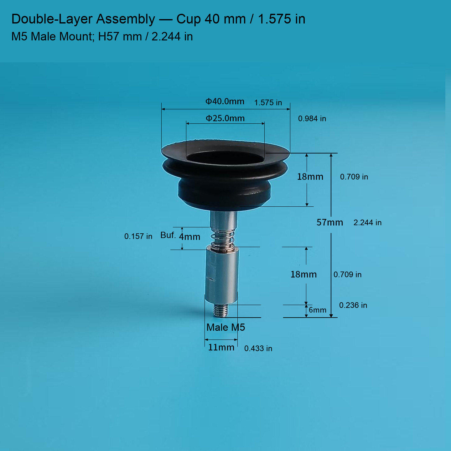 M5 male-mounted vacuum cup assemblies and source dimensions 29: original product photograph in English