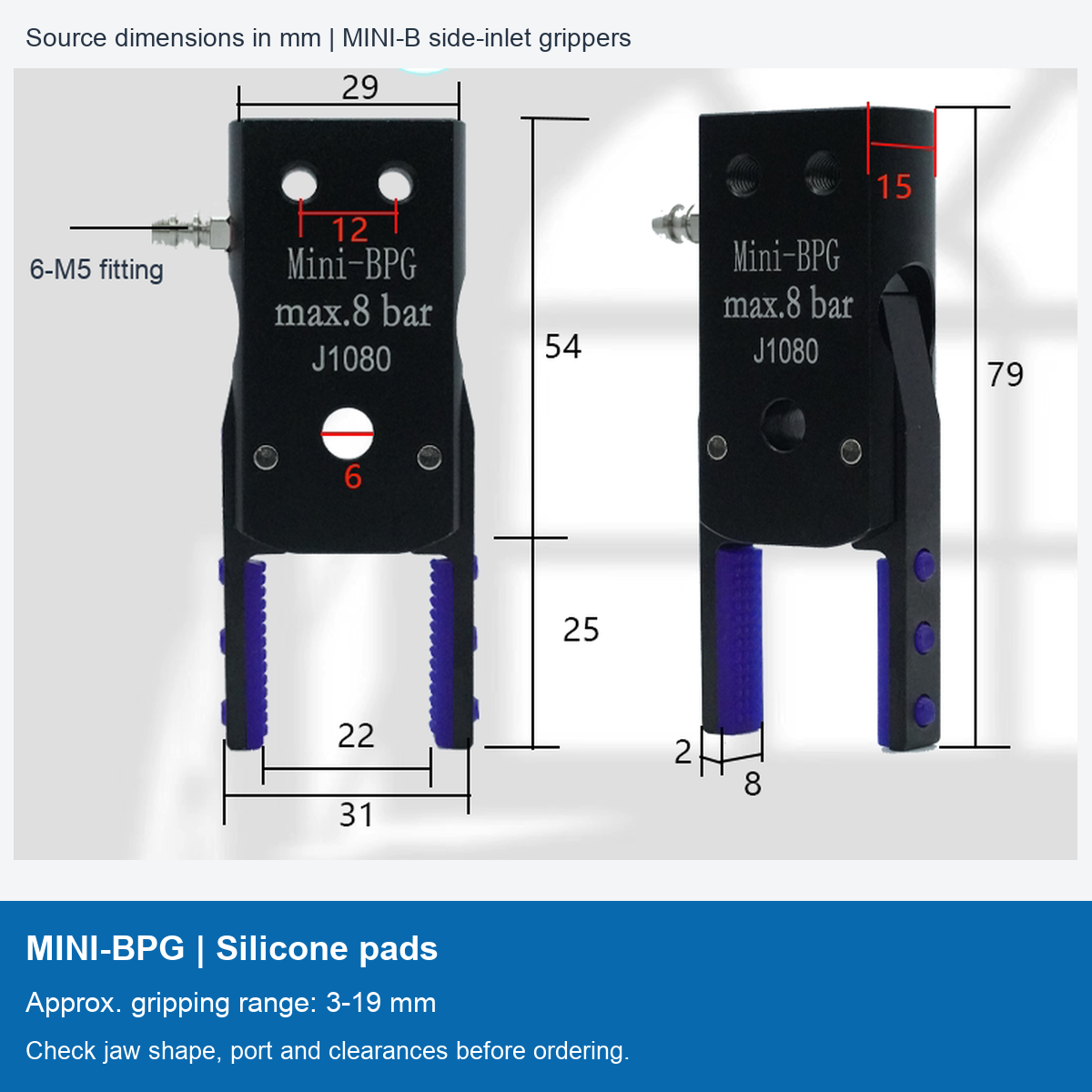 MINI-BPG | Silicone pads dimensioned model image