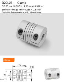 D20L25 / Clamp / Bore 6 × 9.525 mm (0.236 × 0.375 in)