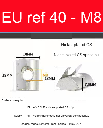 EU ref 40 / M8 / Nickel-plated CS / 1pc — original photograph and dimensional reference