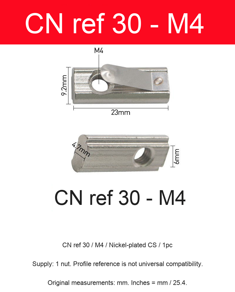 CN ref 30 / M4 / Nickel-plated CS / 1pc — original photograph and dimensional reference