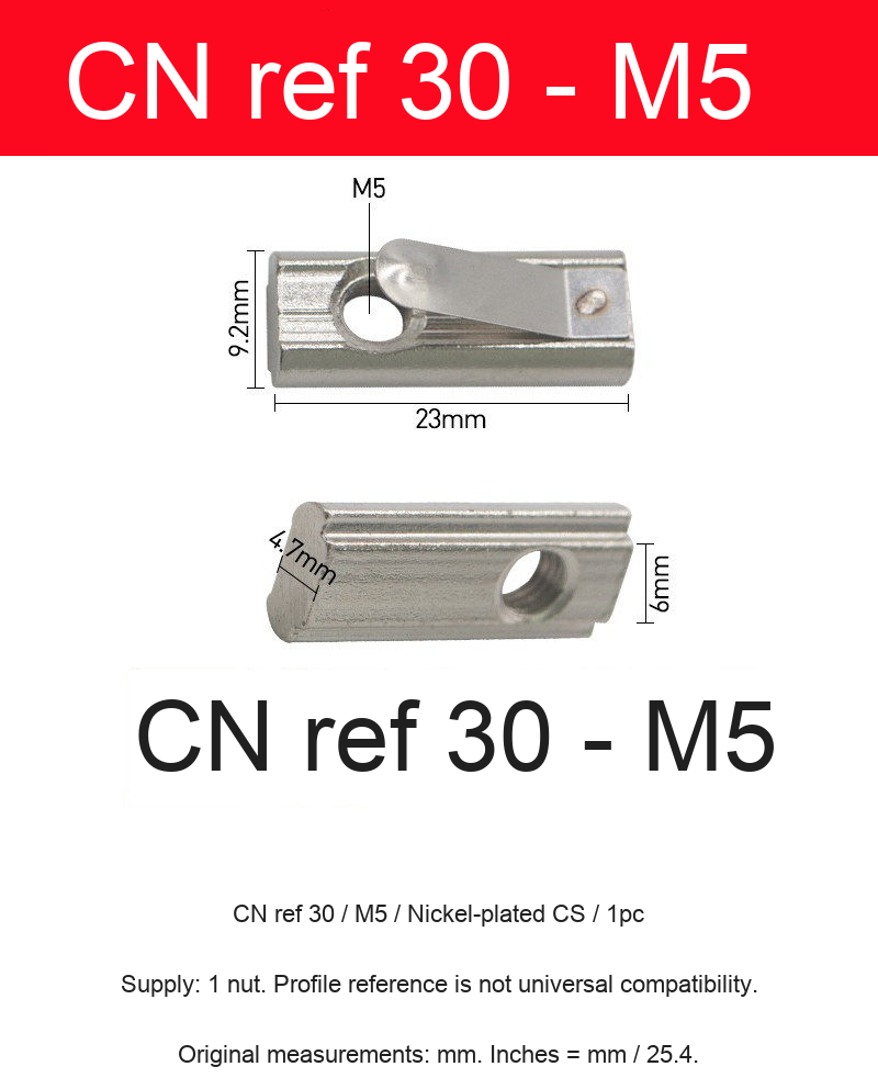 CN ref 30 / M5 / Nickel-plated CS / 1pc — original photograph and dimensional reference