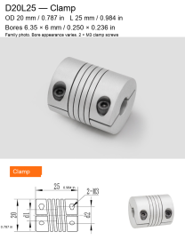 D20L25 / Clamp / Bore 6.35 × 6 mm (0.250 × 0.236 in)