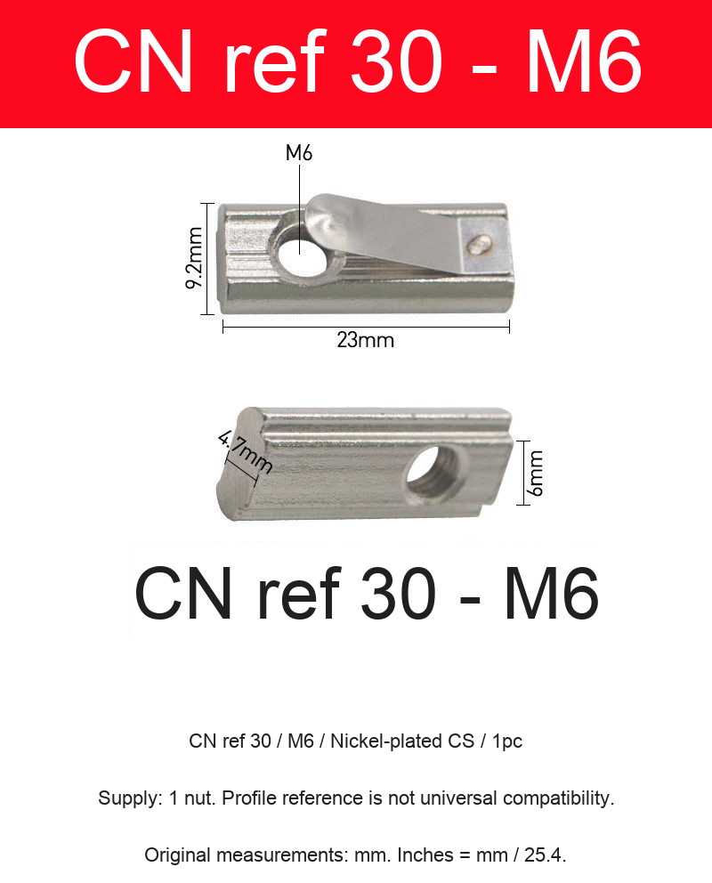 CN ref 30 / M6 / Nickel-plated CS / 1pc — original photograph and dimensional reference