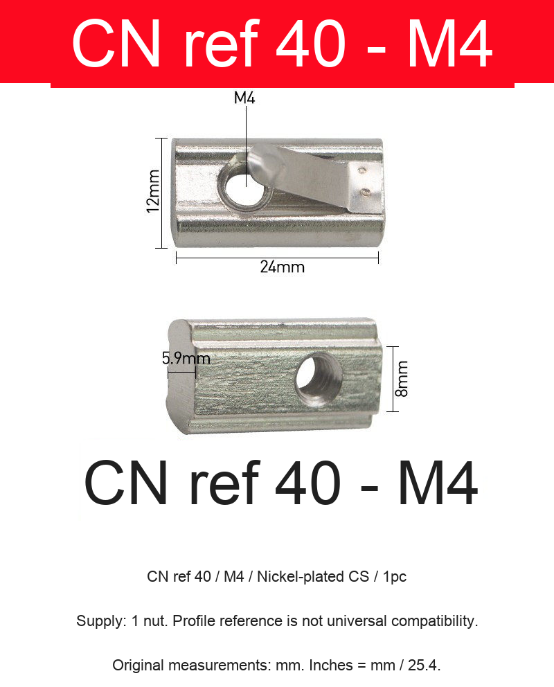 CN ref 40 / M4 / Nickel-plated CS / 1pc — original photograph and dimensional reference
