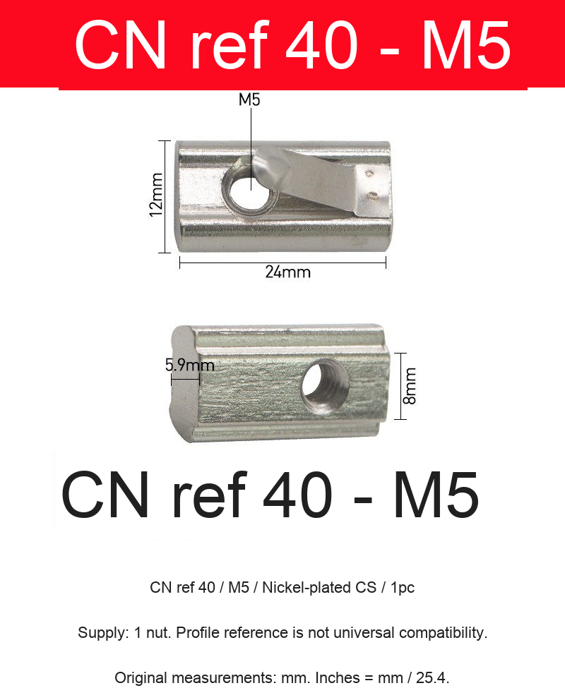 CN ref 40 / M5 / Nickel-plated CS / 1pc — original photograph and dimensional reference