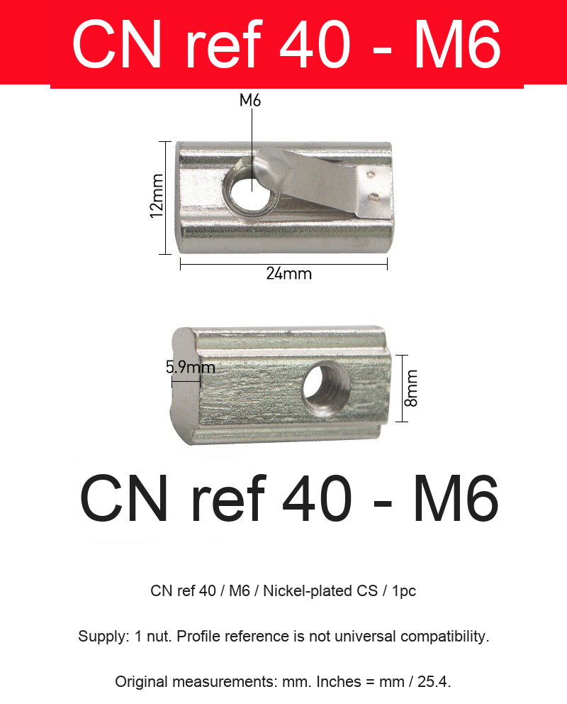 CN ref 40 / M6 / Nickel-plated CS / 1pc — original photograph and dimensional reference
