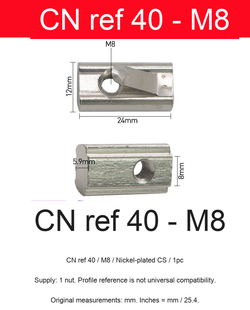CN ref 40 / M8 / Nickel-plated CS / 1pc — original photograph and dimensional reference