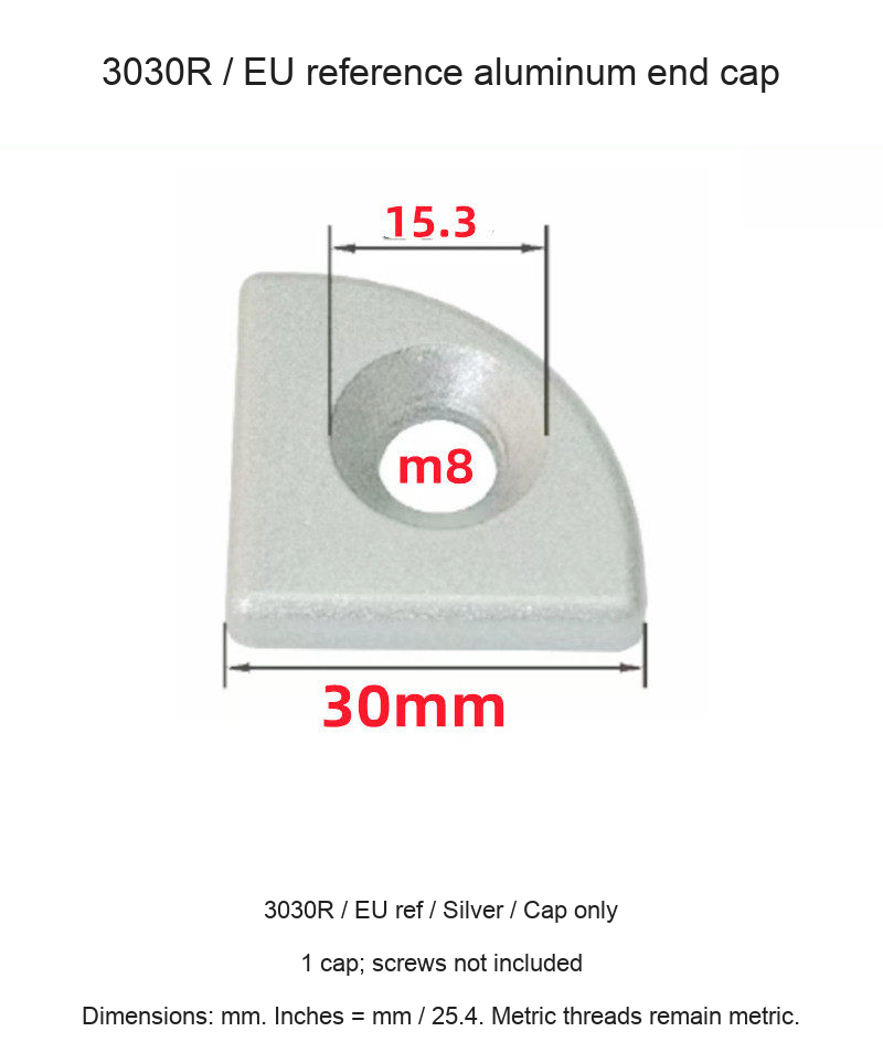 3030R / EU ref / Silver / Cap only — original end-cap photograph and dimensions