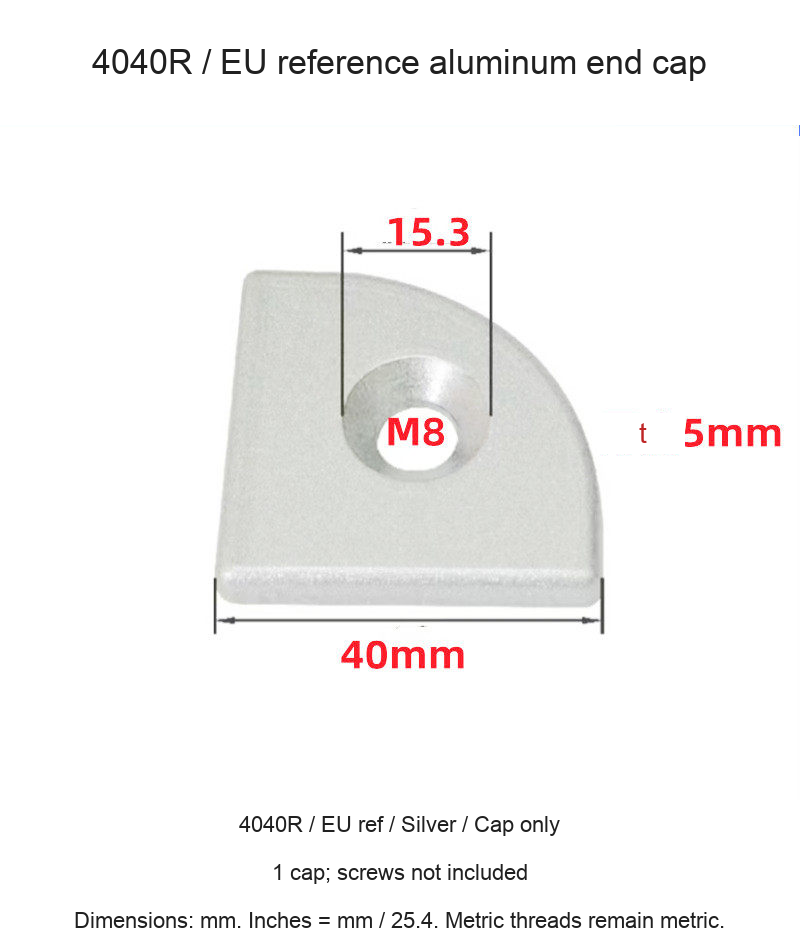4040R / EU ref / Silver / Cap only — original end-cap photograph and dimensions