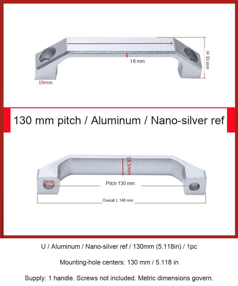 U / Aluminum / Nano-silver ref / 130mm (5.118in) / 1pc — source image and dimensional reference