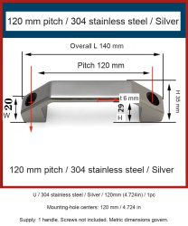 U / 304 stainless steel / Silver / 120mm (4.724in) / 1pc — source image and dimensional reference