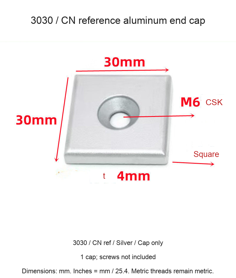 3030 / CN ref / Silver / Cap only — original end-cap photograph and dimensions