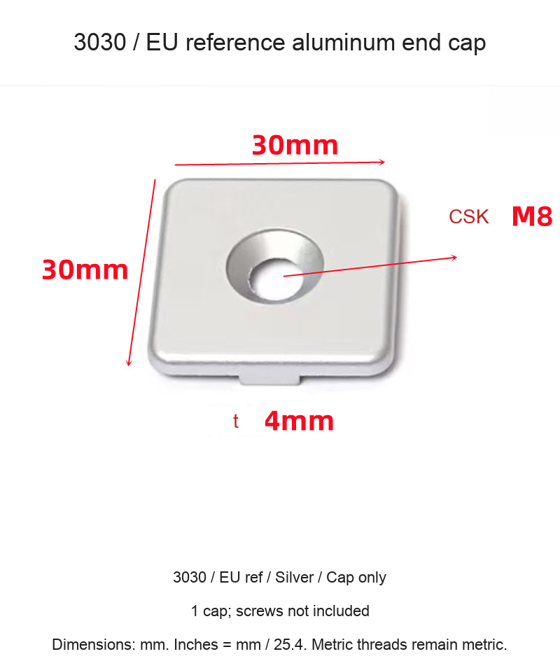 3030 / EU ref / Silver / Cap only — original end-cap photograph and dimensions