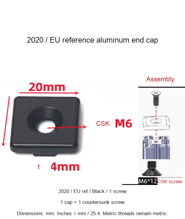 2020 / EU ref / Black / 1 screw — original end-cap photograph and dimensions