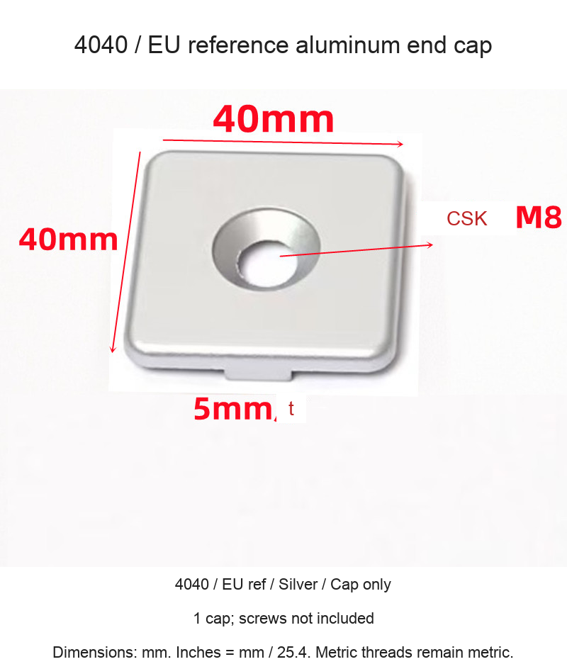4040 / EU ref / Silver / Cap only — original end-cap photograph and dimensions