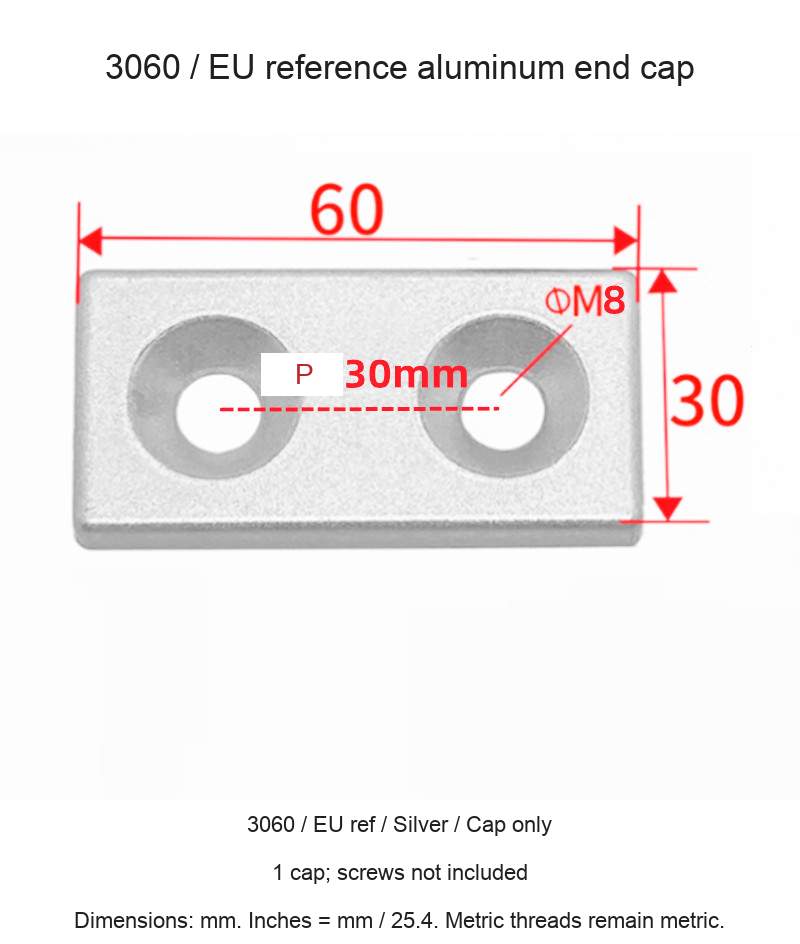 3060 / EU ref / Silver / Cap only — original end-cap photograph and dimensions