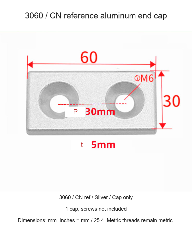3060 / CN ref / Silver / Cap only — original end-cap photograph and dimensions