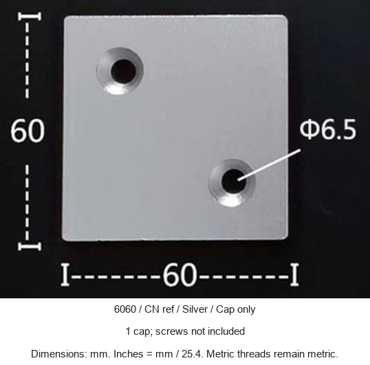 6060 / CN ref / Silver / Cap only — original end-cap photograph and dimensions