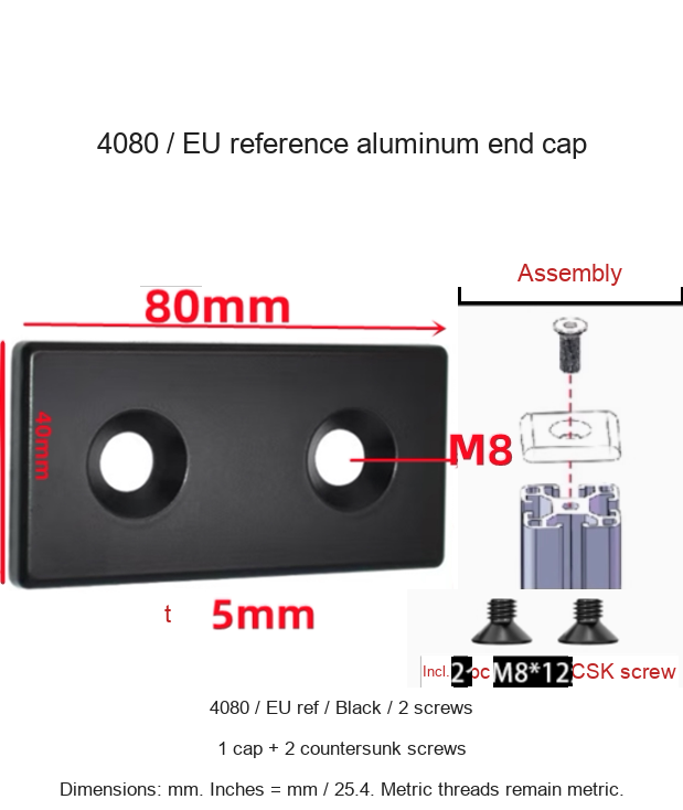 4080 / EU ref / Black / 2 screws — original end-cap photograph and dimensions