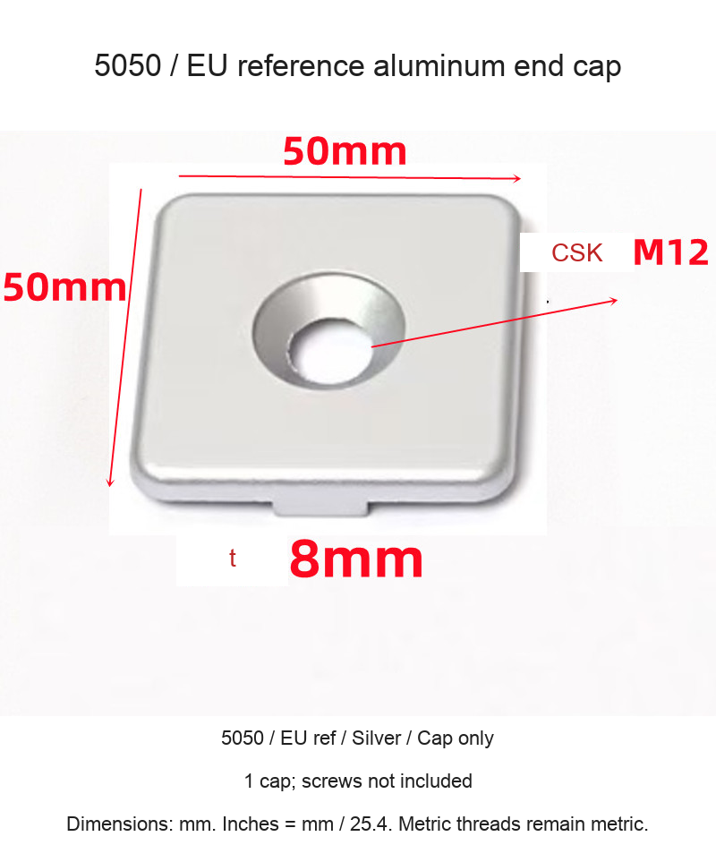5050 / EU ref / Silver / Cap only — original end-cap photograph and dimensions
