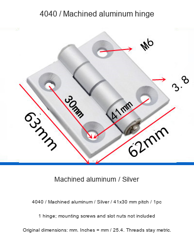 4040 / Machined aluminum / Silver / 41x30 mm pitch / 1pc — original photographs and dimensional reference