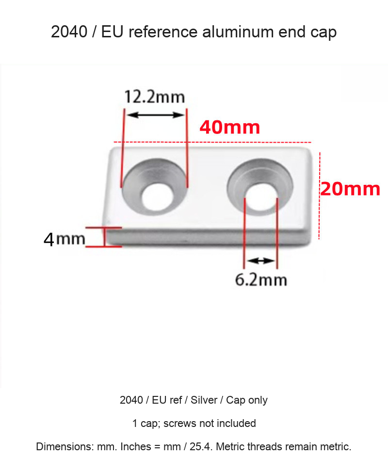 2040 / EU ref / Silver / Cap only — original end-cap photograph and dimensions