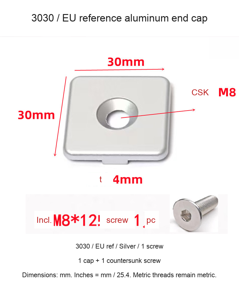 3030 / EU ref / Silver / 1 screw — original end-cap photograph and dimensions