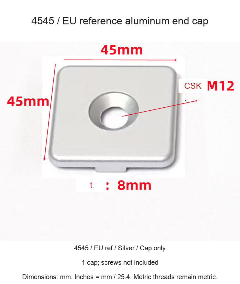 4545 / EU ref / Silver / Cap only — original end-cap photograph and dimensions