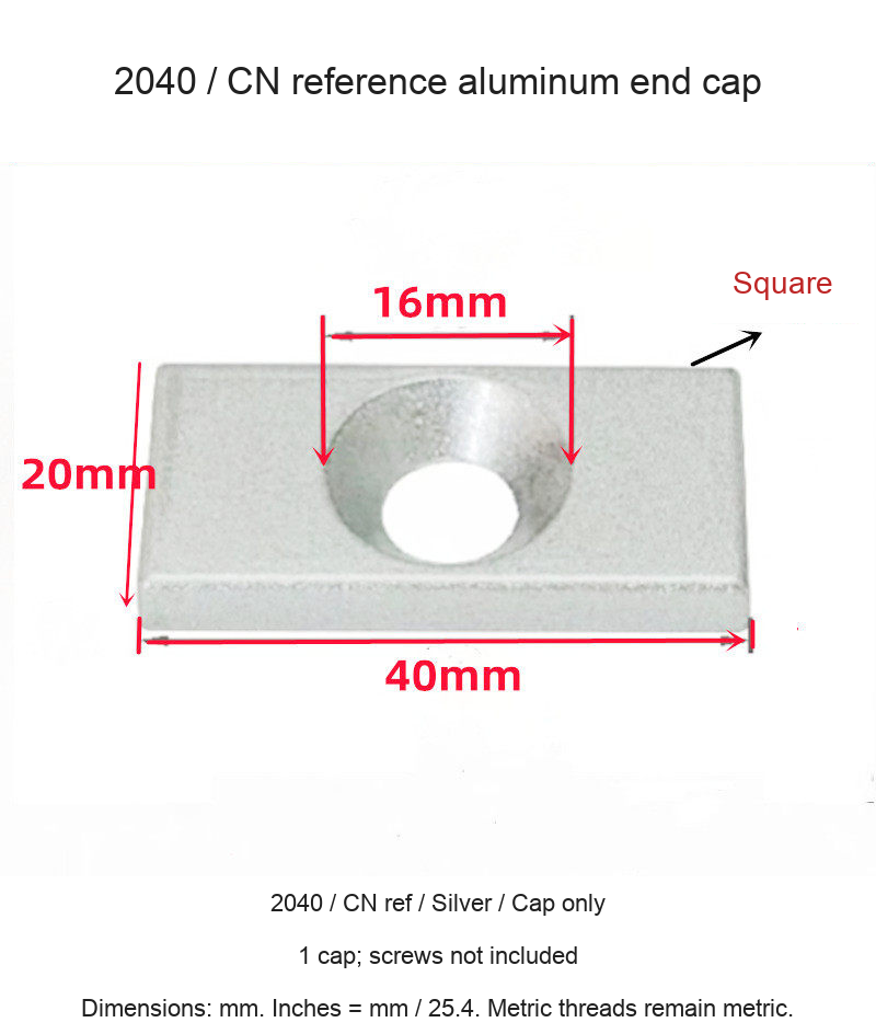 2040 / CN ref / Silver / Cap only — original end-cap photograph and dimensions