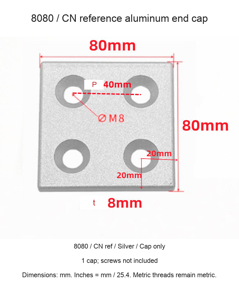 8080 / CN ref / Silver / Cap only — original end-cap photograph and dimensions