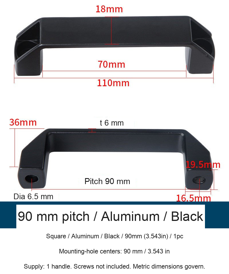 Square / Aluminum / Black / 90mm (3.543in) / 1pc — source image and dimensional reference