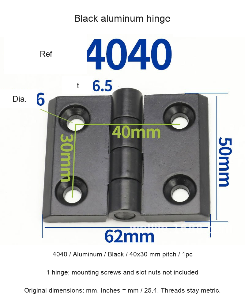 4040 / Aluminum / Black / 40x30 mm pitch / 1pc — original photographs and dimensional reference