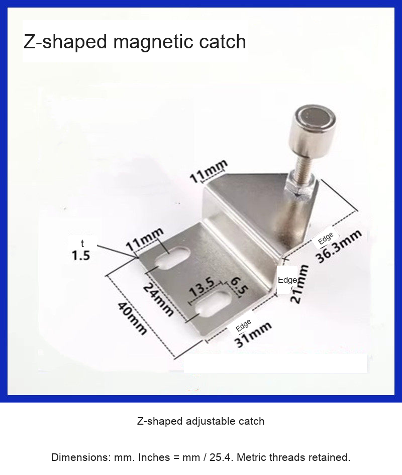 Z-shaped adjustable catch — original photograph and dimensions
