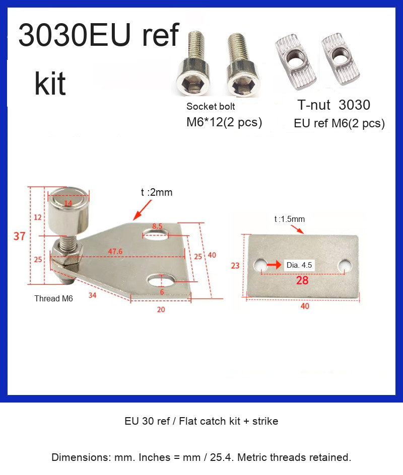 EU 30 ref / Flat catch kit + strike — original photograph and dimensions