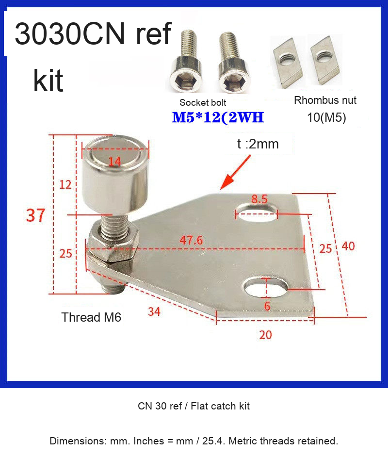 CN 30 ref / Flat catch kit — original photograph and dimensions