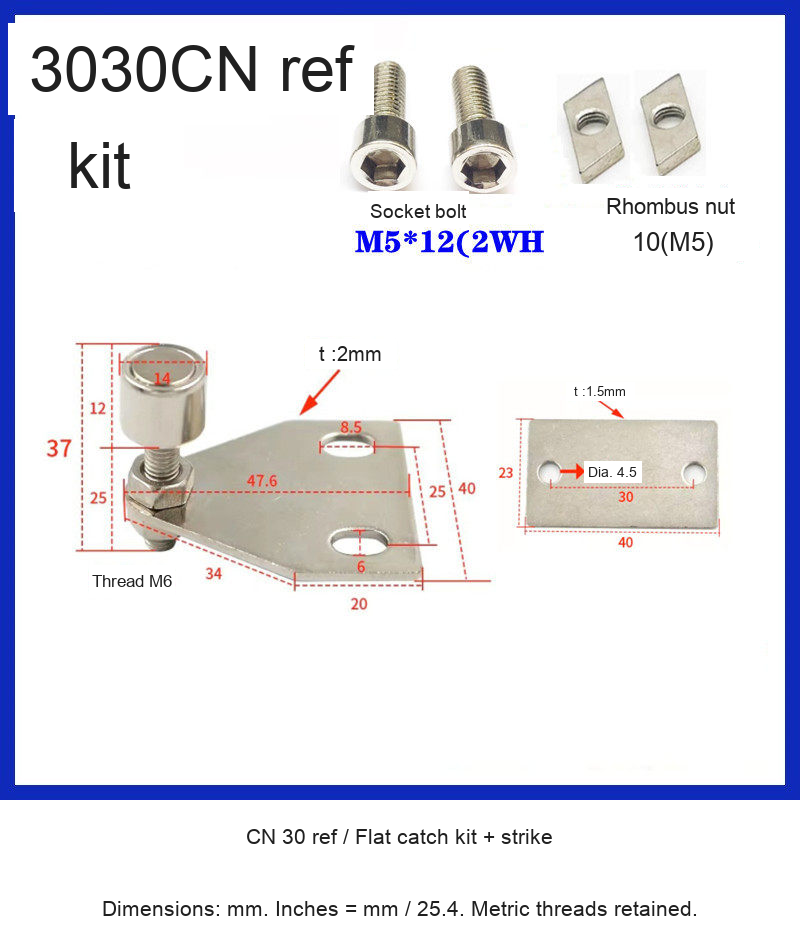 CN 30 ref / Flat catch kit + strike — original photograph and dimensions