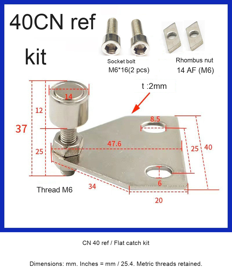 CN 40 ref / Flat catch kit — original photograph and dimensions